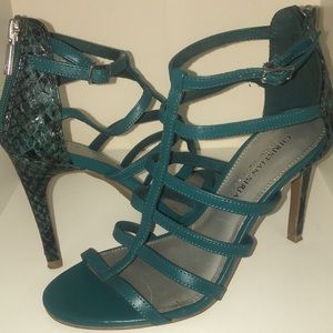 Christian Siriano Teal Snakeskin Heels